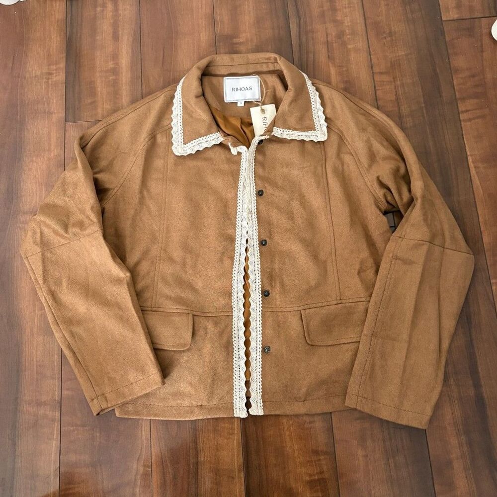 Rihoas Suede Collared Jacket with Lace Trime Detail size Medium